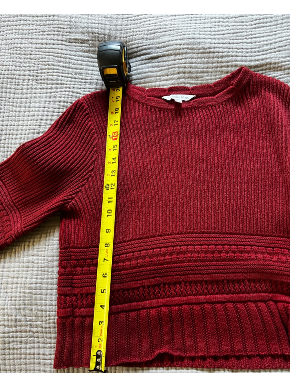 Detailed 3/4th Sleeve Knit Sweater‎ in Burgundy - Picture 6 of 11